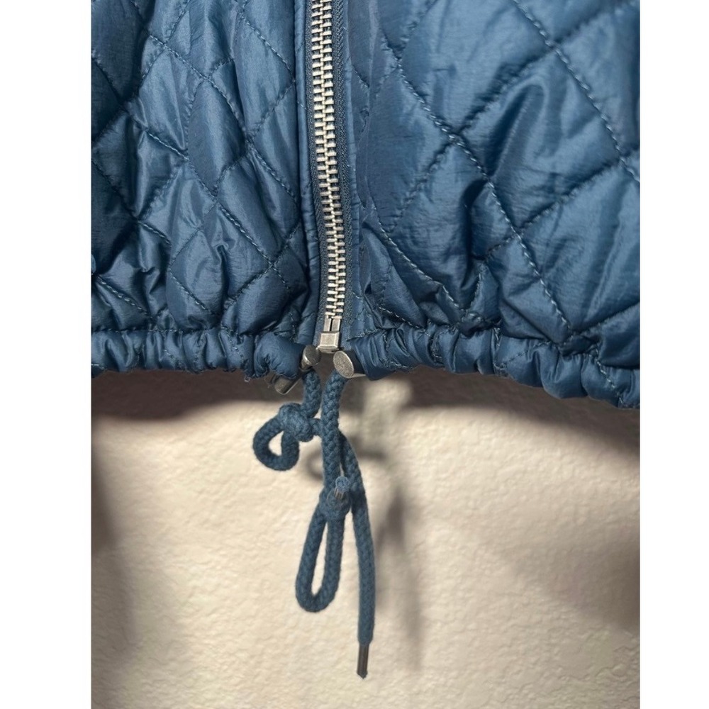Free People Quilted Bomber Jacket Teal Blue Zip Up Cropped Drawstring XS - Picture 9 of 9